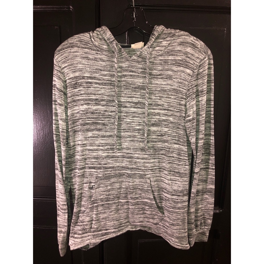 Grey hooded pullover with open back